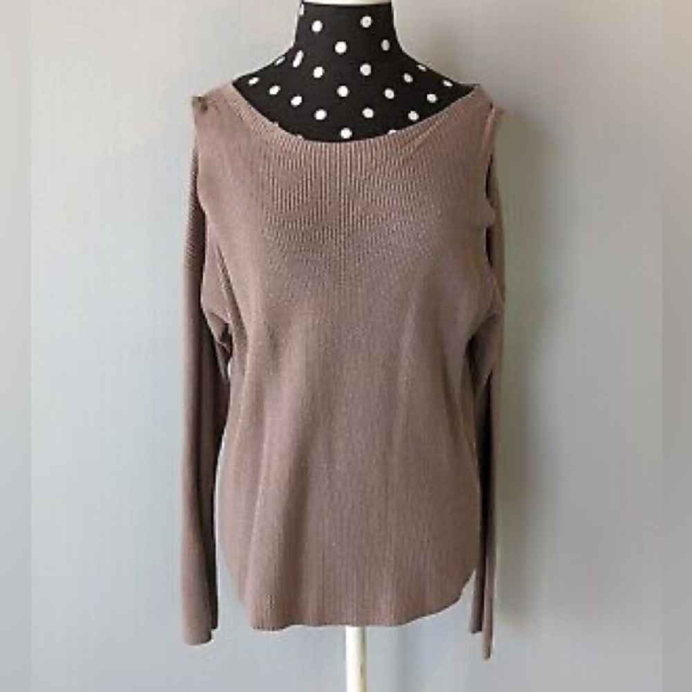 New Soft Knit Shoulder Cut Out Sweater medium tan
